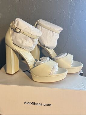 Aldo ENAEGYN2.0 Cream Platform Block Heel Sandals with Ankle Strap
